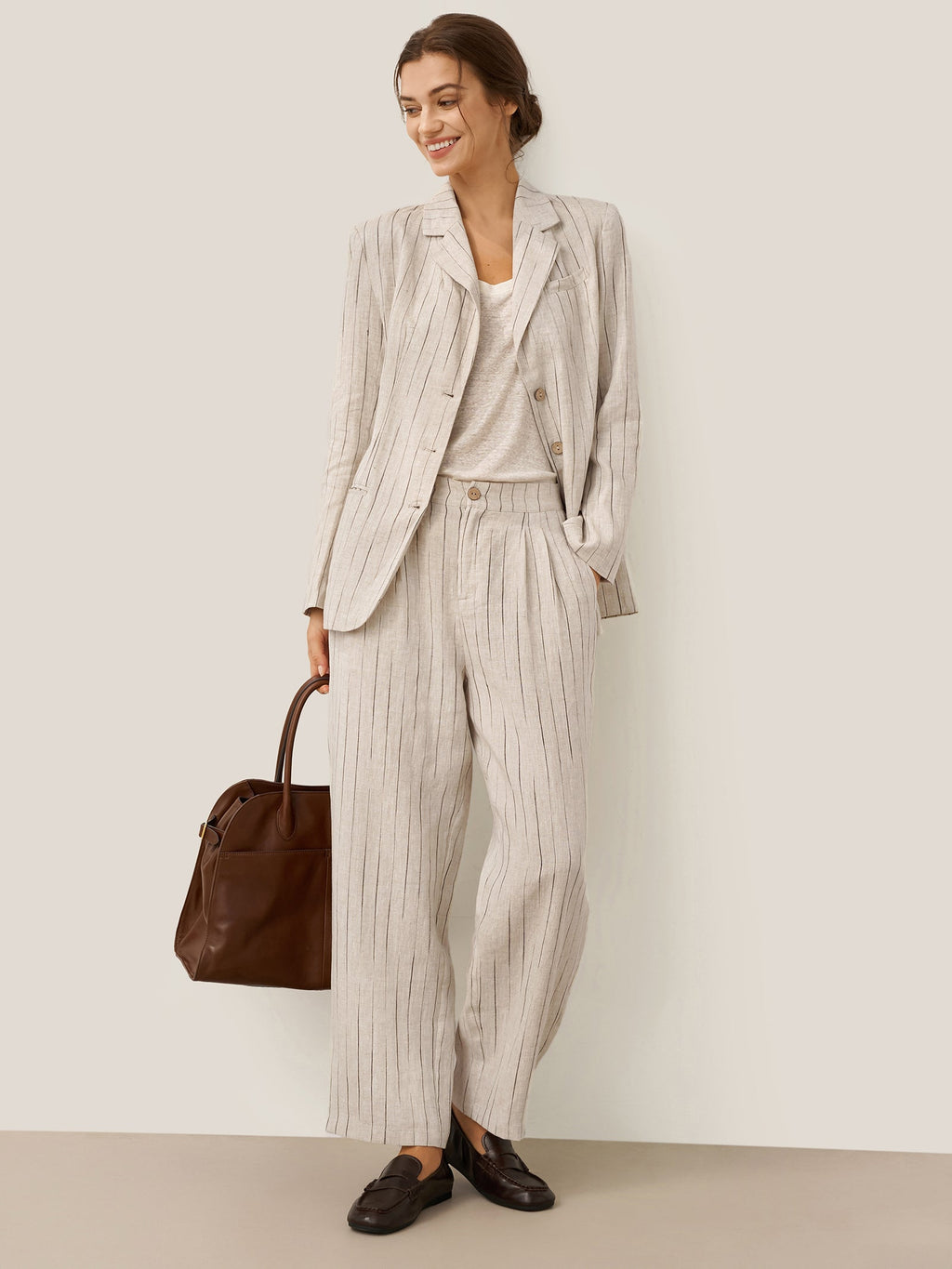 100% Linen Sketch Stripe Straight-Leg Pants ELOISE