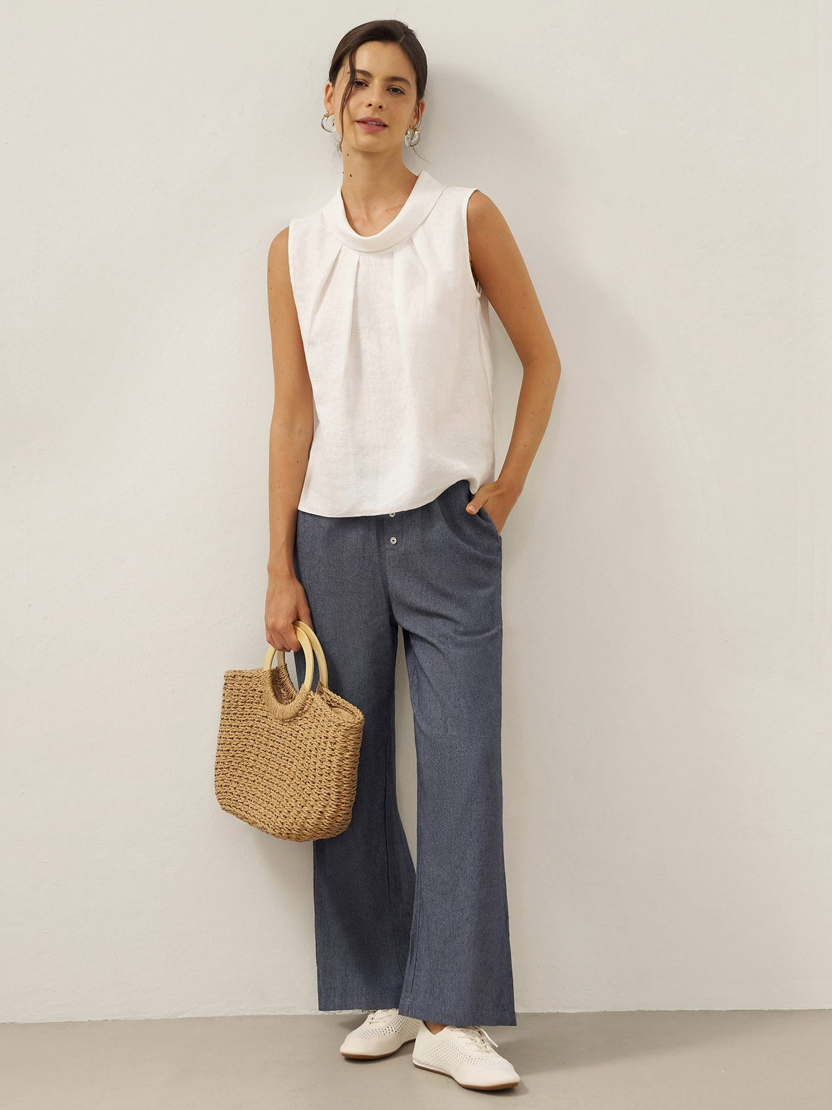 100% Linen Structured Collar Sleeveless Blouse BLAIR