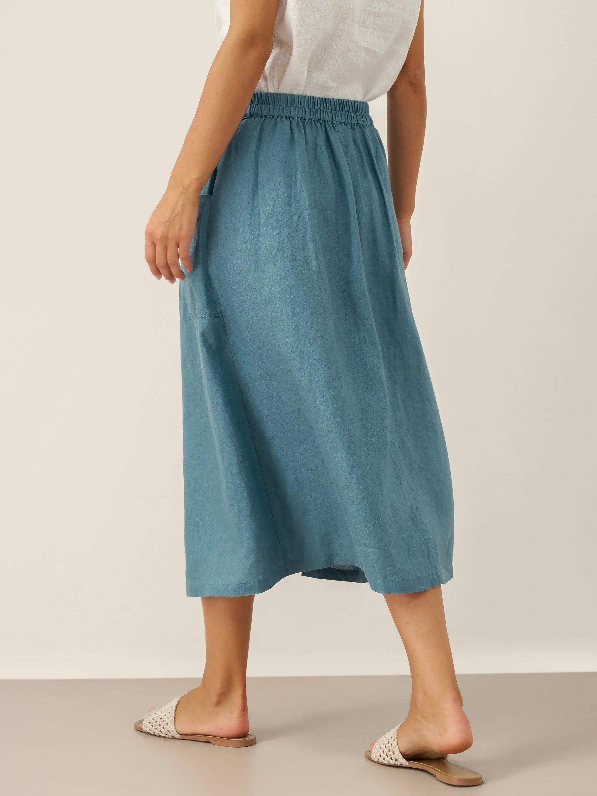100% Linen Elastic Waist Angled Wrap Skirt FRESSA