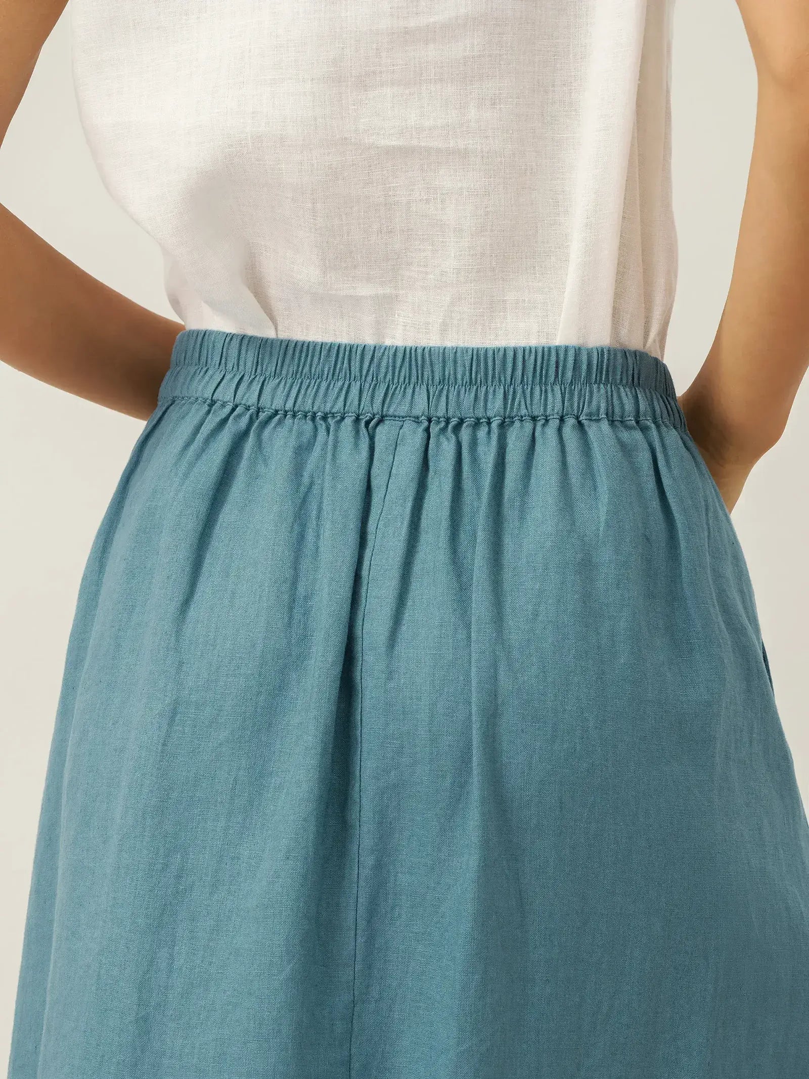 100% Linen Elastic Waist Angled Wrap Skirt FRESSA