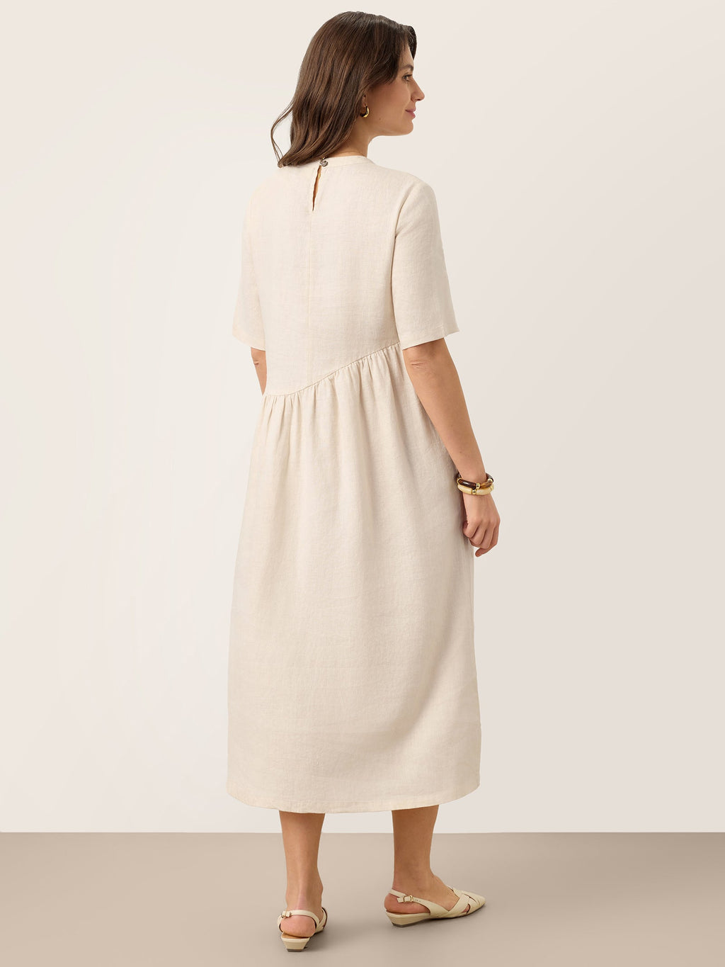 100% Linen Arch-Seam Fluid Midi Dress EUDORA