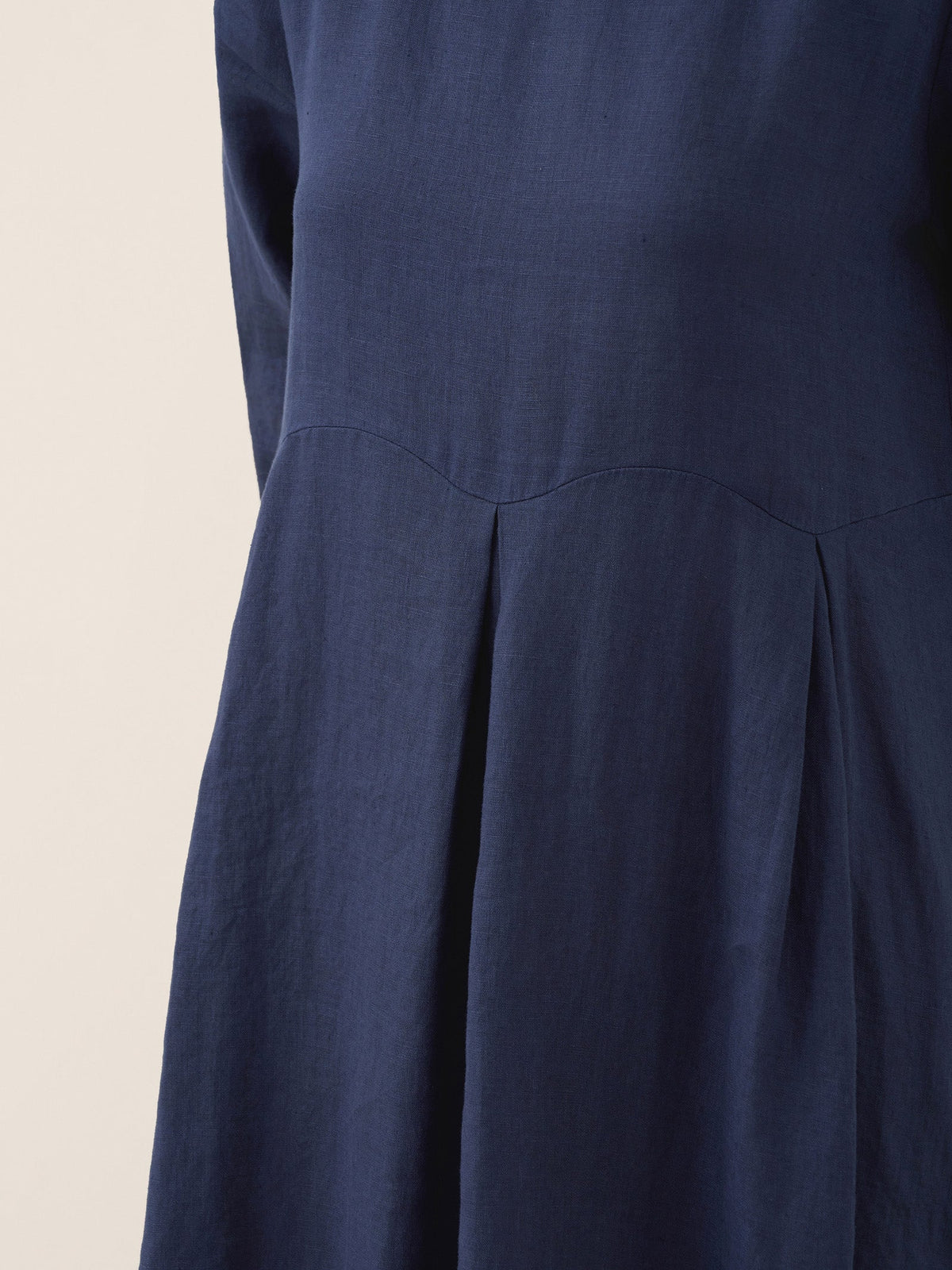 100% Linen Bateau Neck Pleated Midi Dress ABIGAIL