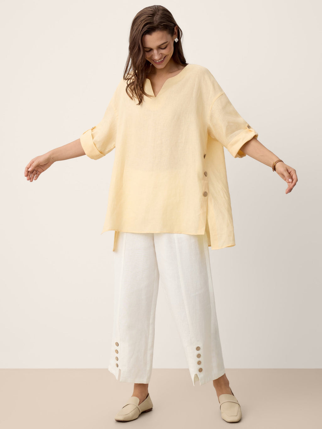 100% Linen Curved-Hem Oversized Top DAPHNEA