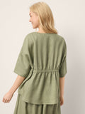 100% Linen Drop Shoulder Shirred Back High-Low Hem Top LINDSEY