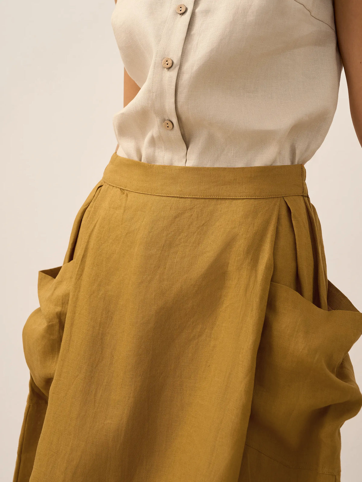 Linen-Cotton Elastic Waist Skirt MARINA