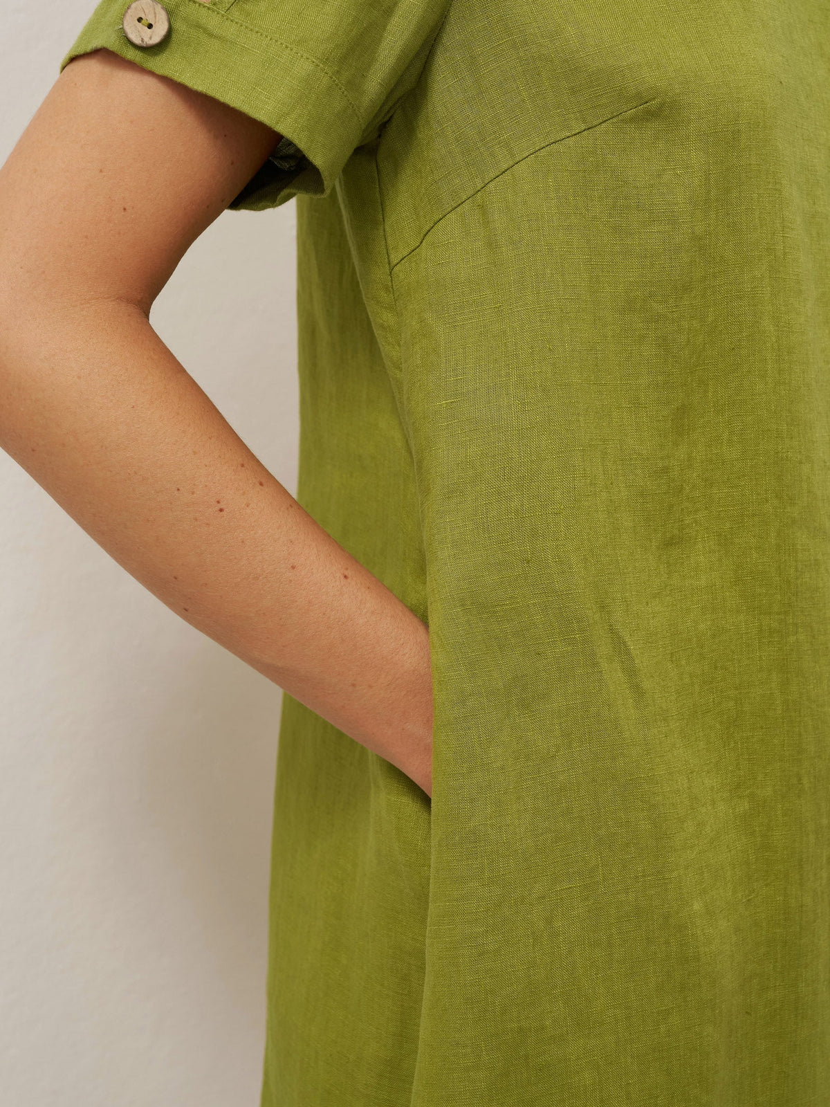 100% Linen Buttoned Cutout Sleeve Mini Dress LIA