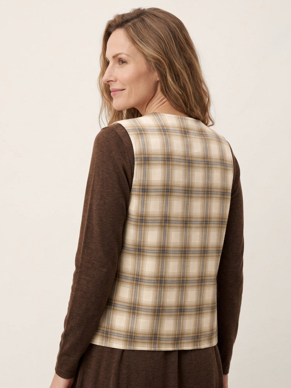 100% Linen Reversible Denim Texture Button Front Vest HARPER