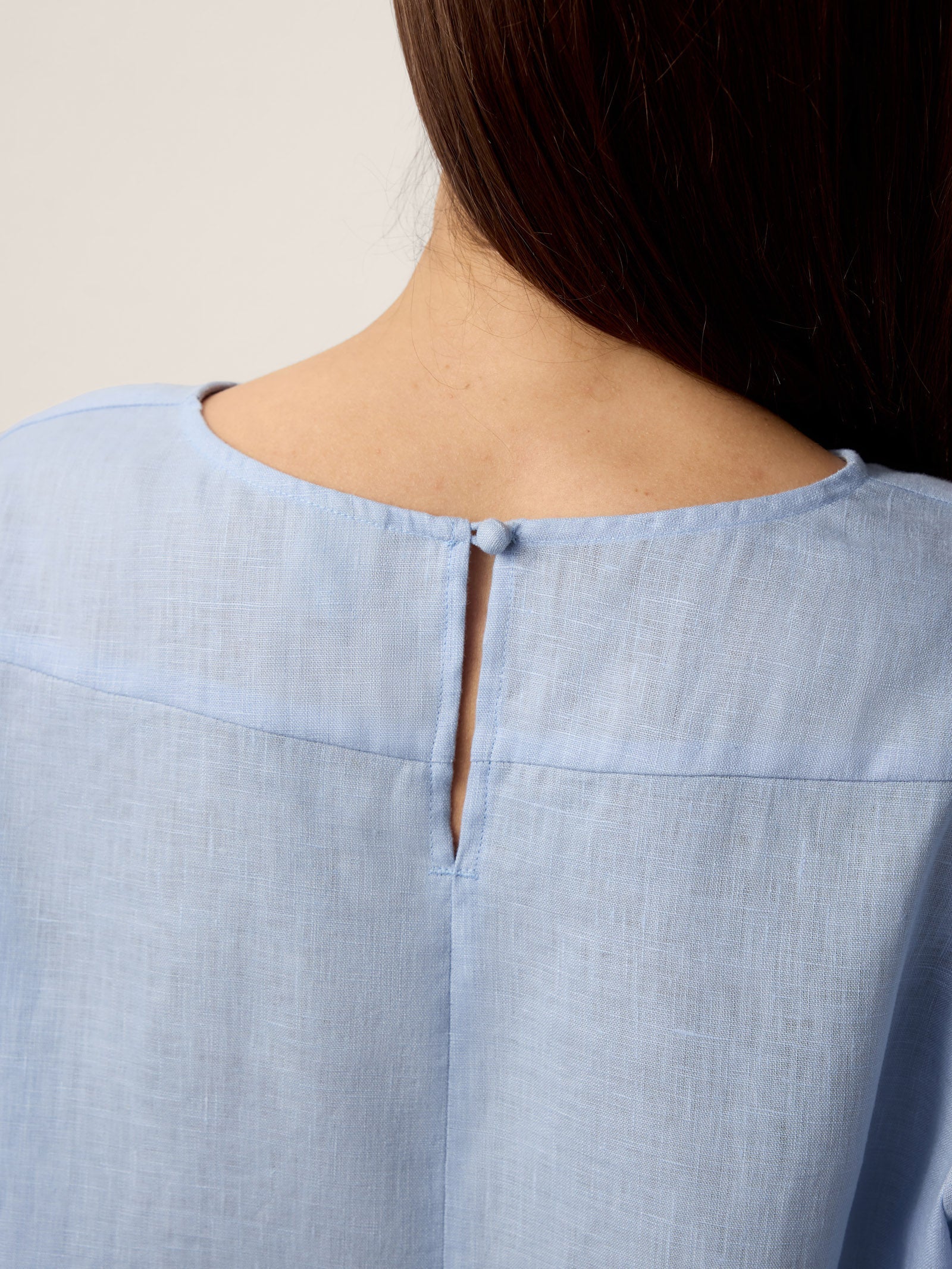 100% Linen Split-Neck Patch-Pocket Mini Dress KALINA
