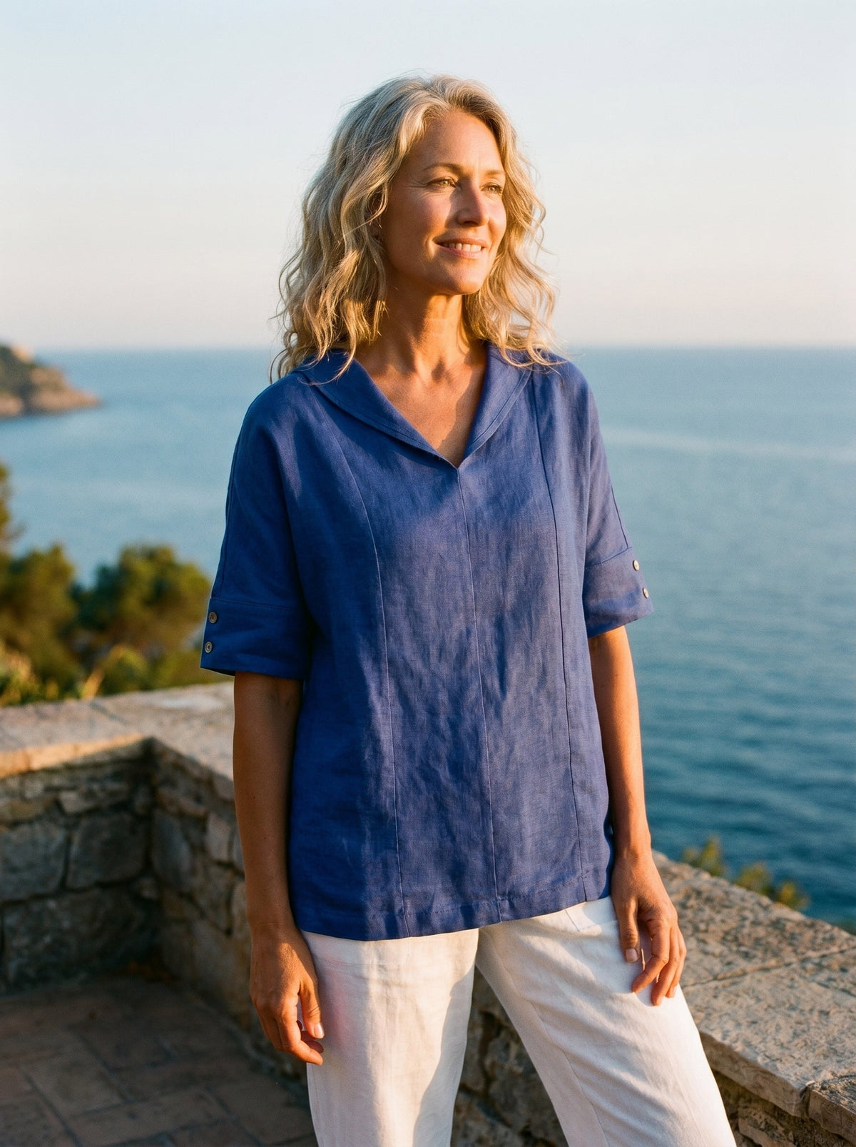 Linen V-Neck Short-Sleeve Shirt SIERRA