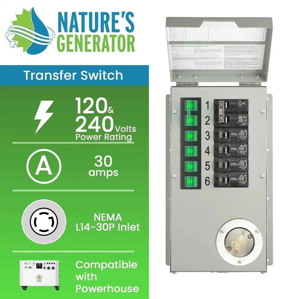 120V/240V 30A 6-Circuit Non-Automatic Transfer Switch Eco My Home Accessories Nature's Generator ecomyhome.store United States