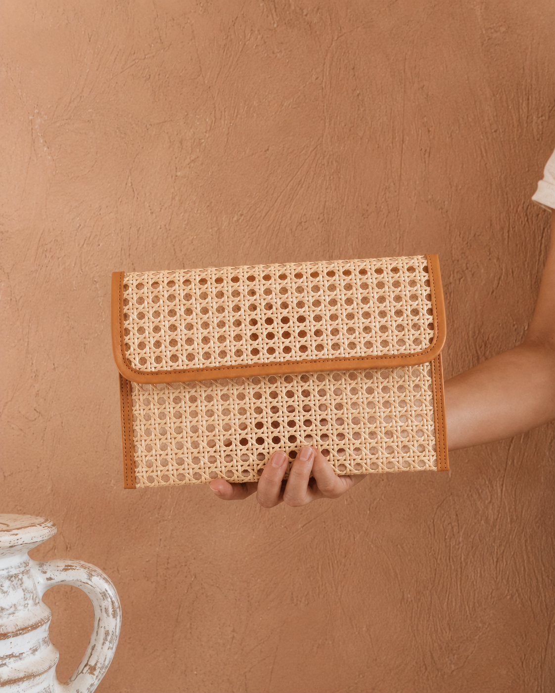 Eva Leather and Rattan Clutch