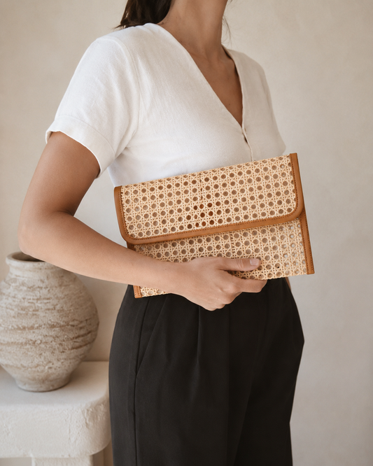 Eva Leather and Rattan Clutch