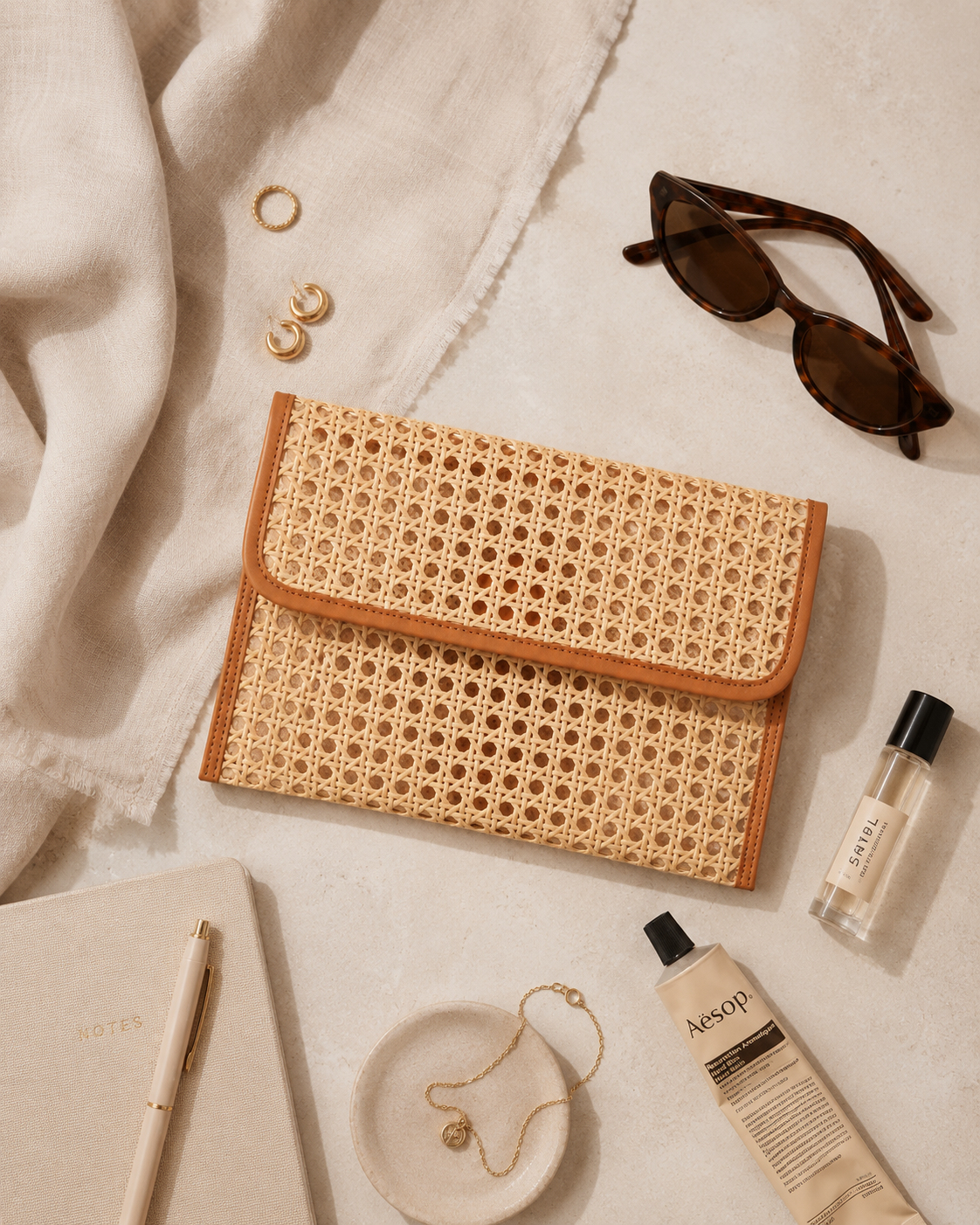 Eva Leather and Rattan Clutch