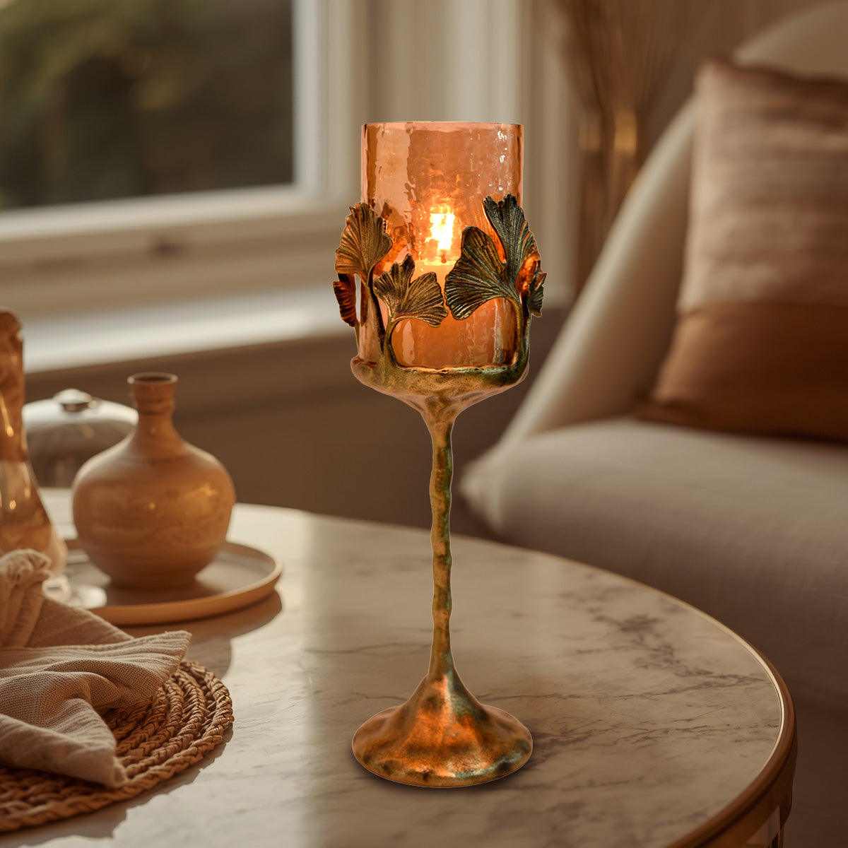 Gold Finished Candle Holder with Glass