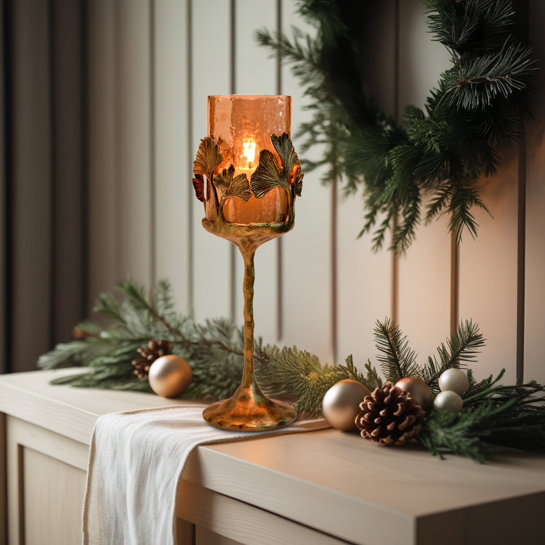 Gold Finished Candle Holder with Glass