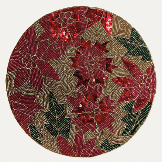 Beaded Placemats Set – Handmade Round Beaded Mats with Glass Bead Embroidery, 14 Inch