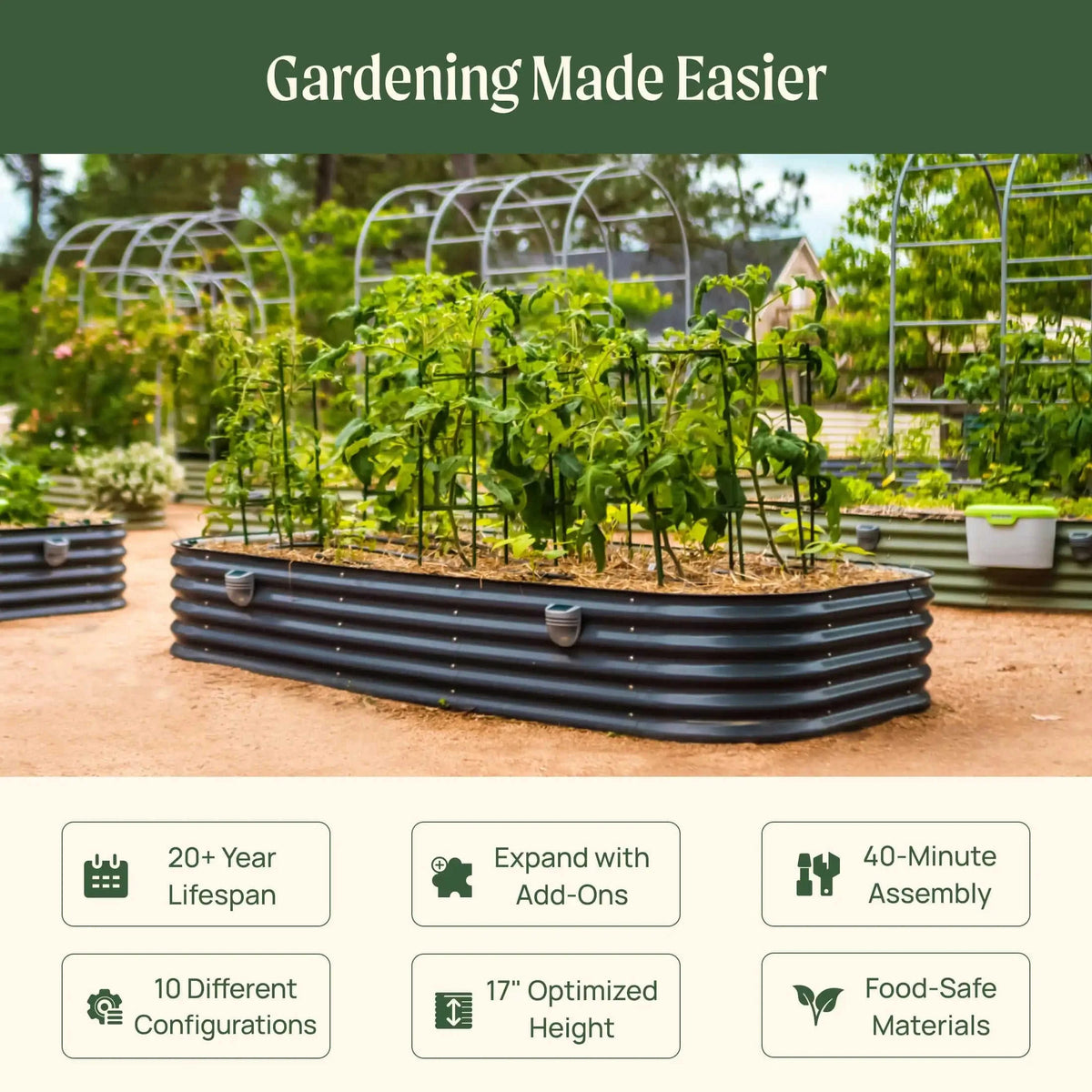 17" Tall 10 In 1 Jumbo Modular Metal Raised Garden Bed Kit Eco My Home Garden beds Vego Garden ecomyhome.store United States