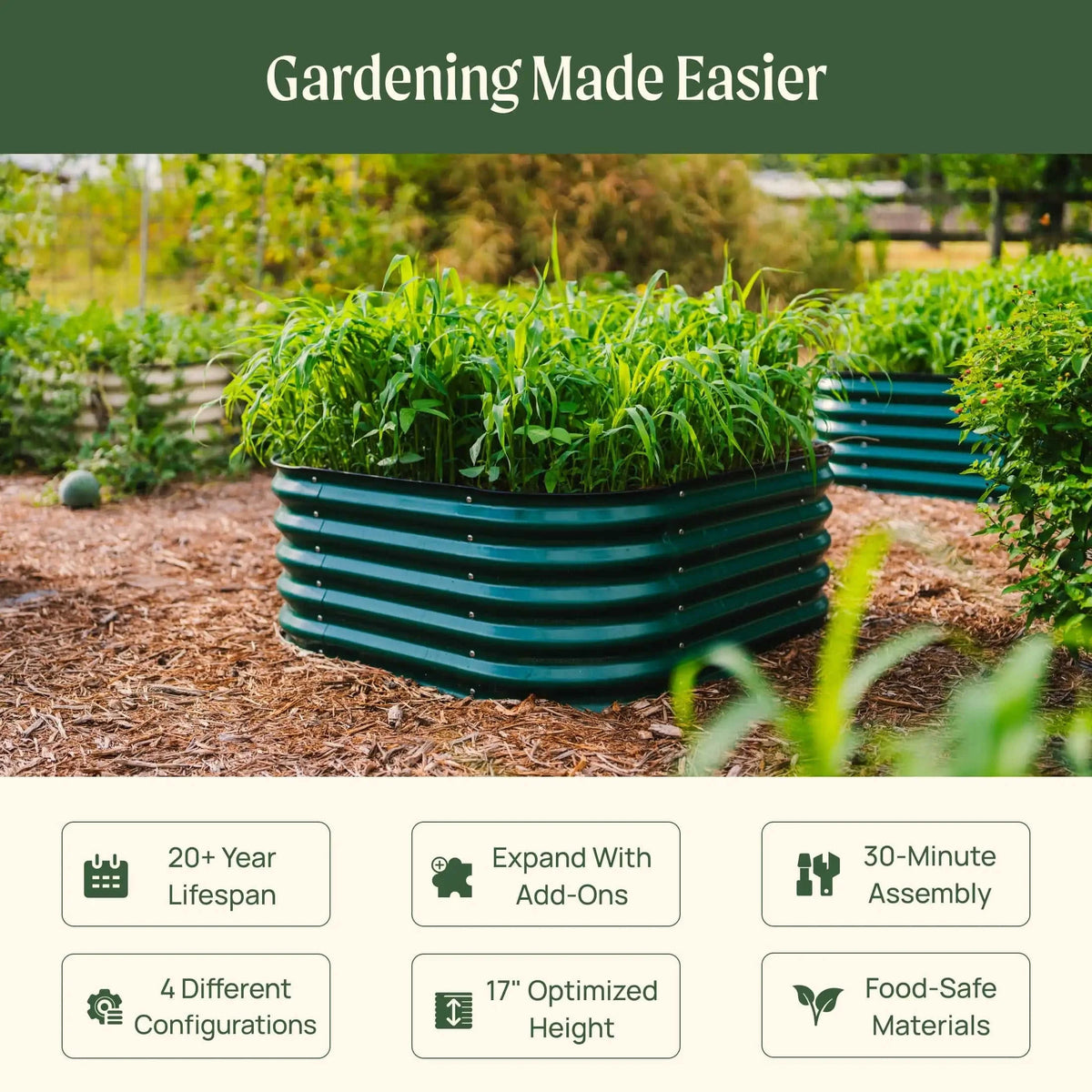 17" Tall 4 In 1 Small Modular Metal Raised Garden Bed Kit Eco My Home Garden beds Vego Garden ecomyhome.store United States