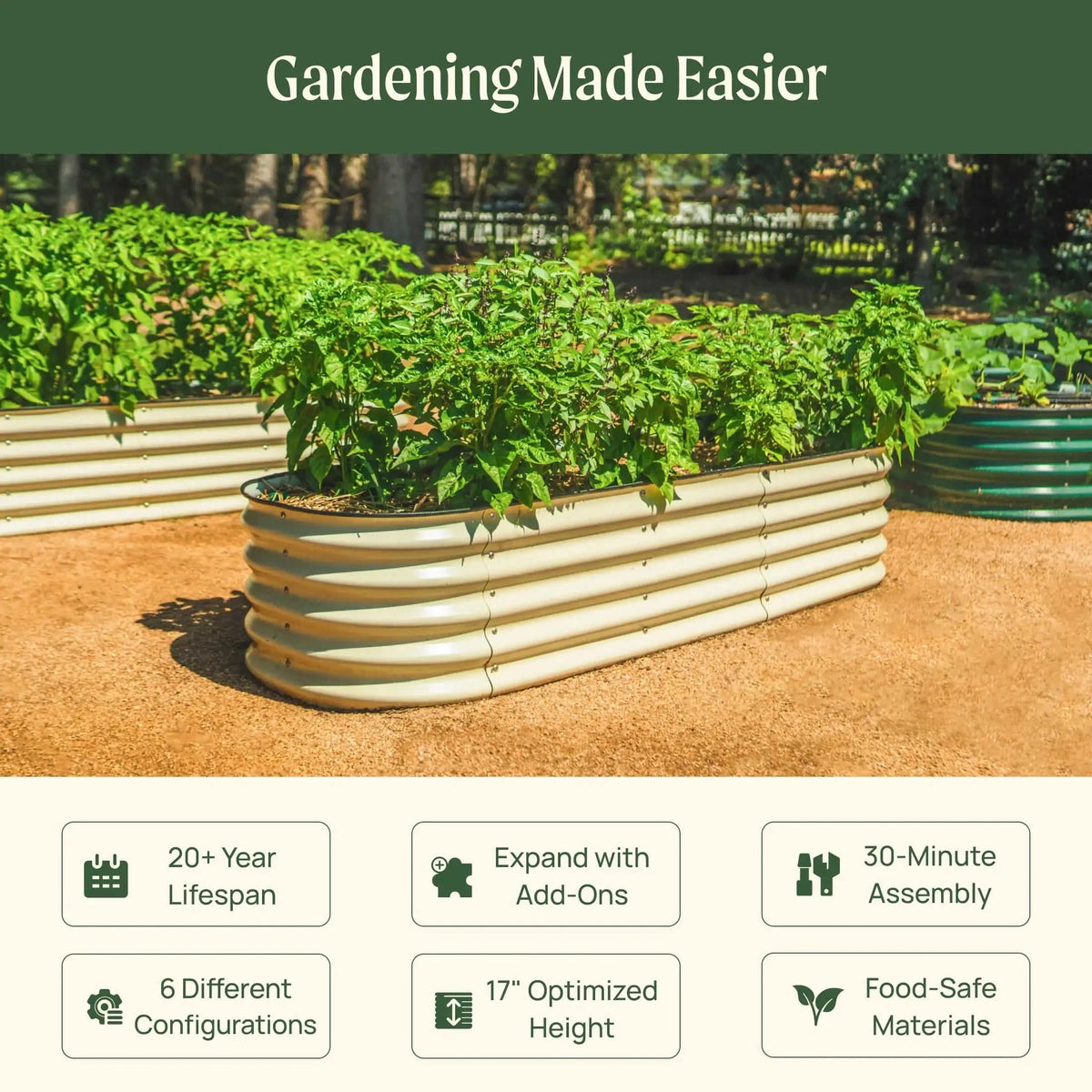 17" Tall 6 In 1 Medium Modular Metal Raised Garden Bed Kit Eco My Home Garden beds Vego Garden ecomyhome.store United States