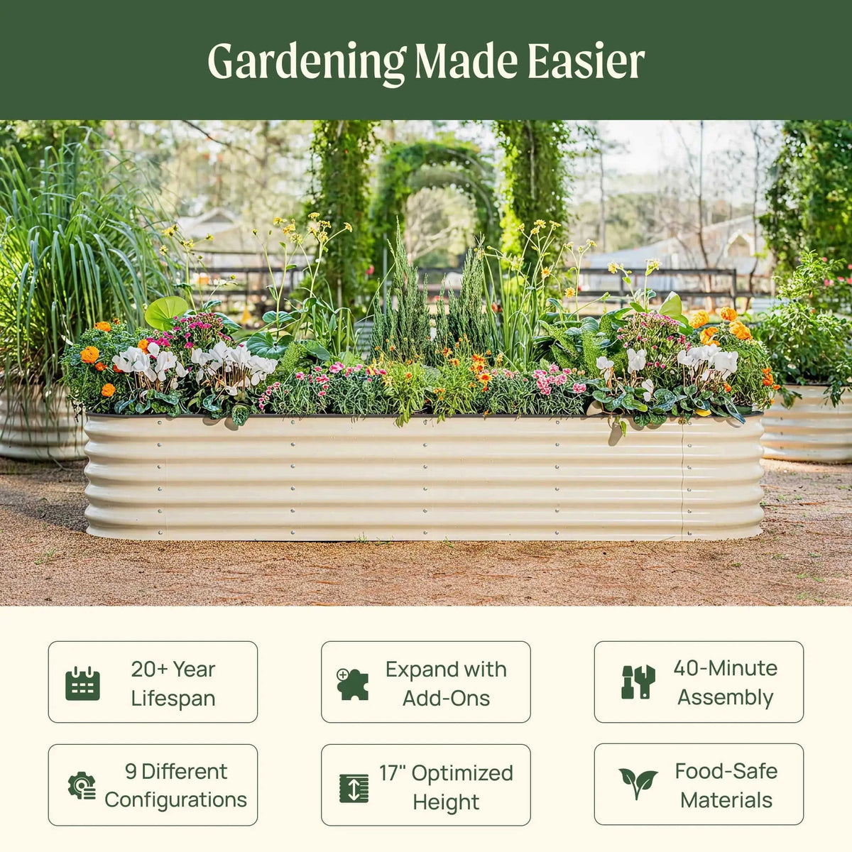 17" Tall 9 In 1 Large Modular Metal Raised Garden Bed Kit Eco My Home Garden beds Vego Garden ecomyhome.store United States