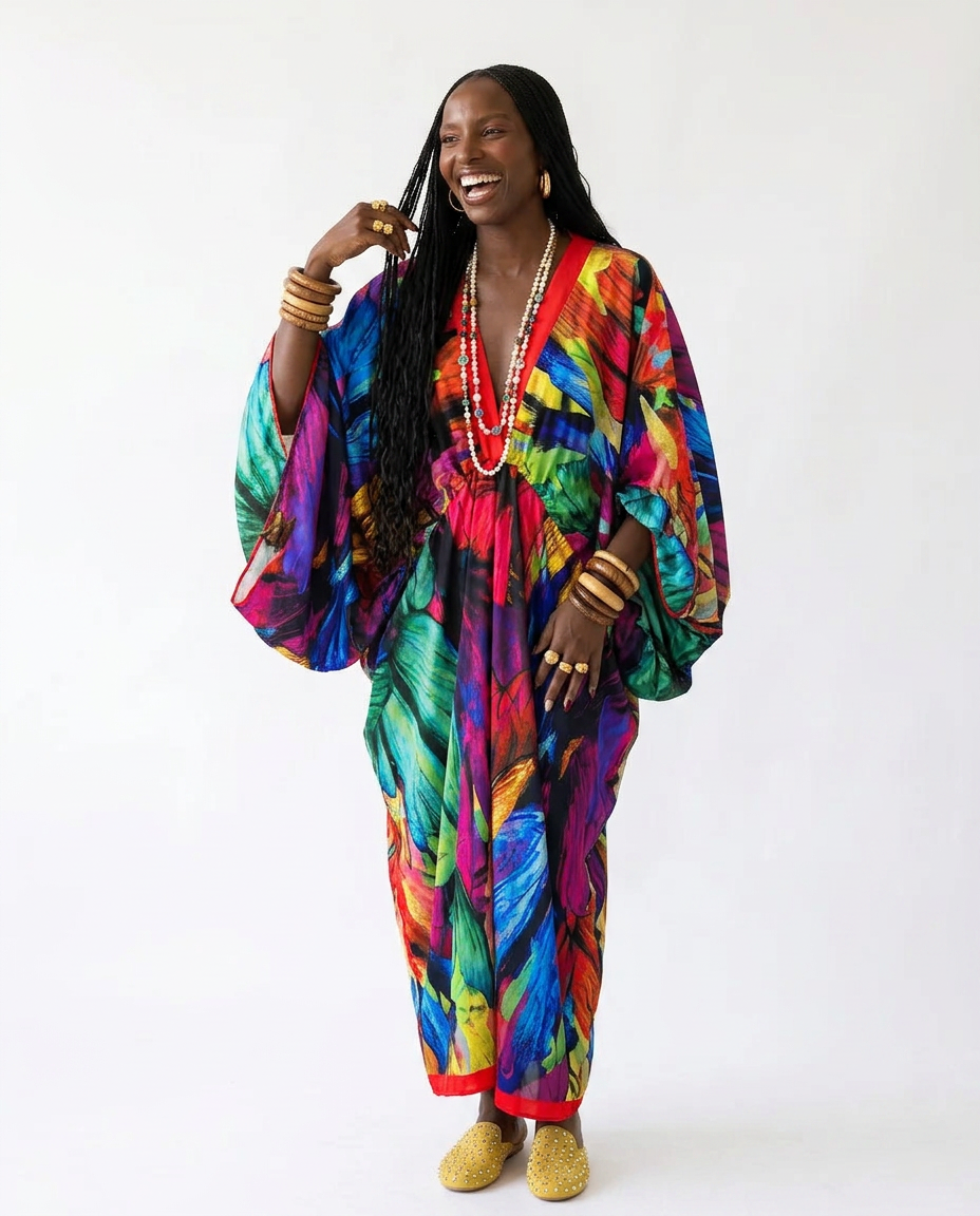 Vibrant Printed V-Neck Maxi Dress