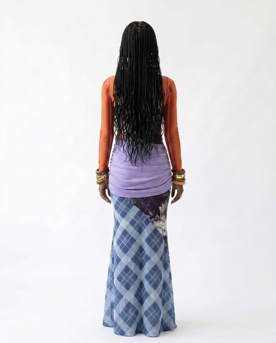 Resilient Plaid Patchwork Mesh Maxi Dress