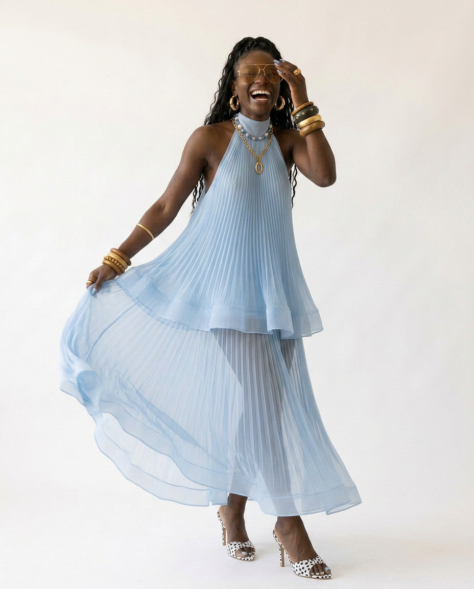 Sovereign Pleated Solid Maxi Dress