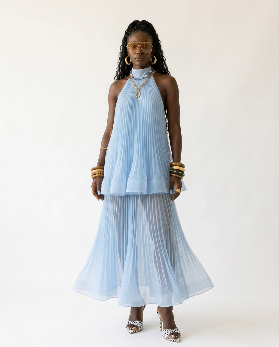 Sovereign Pleated Solid Maxi Dress