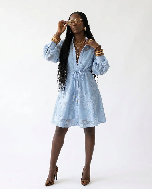 Graceful Floral Hollow A-Line Dress