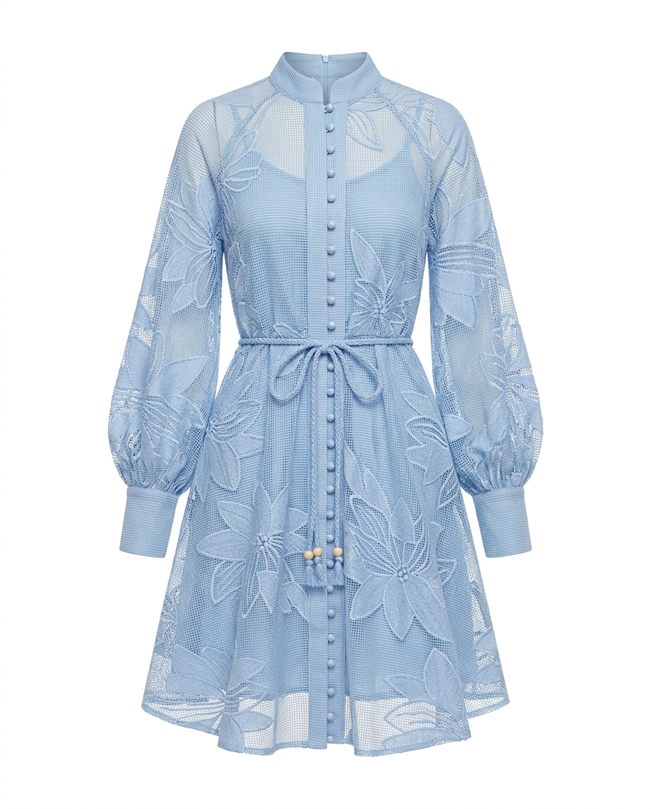 Graceful Floral Hollow A-Line Dress