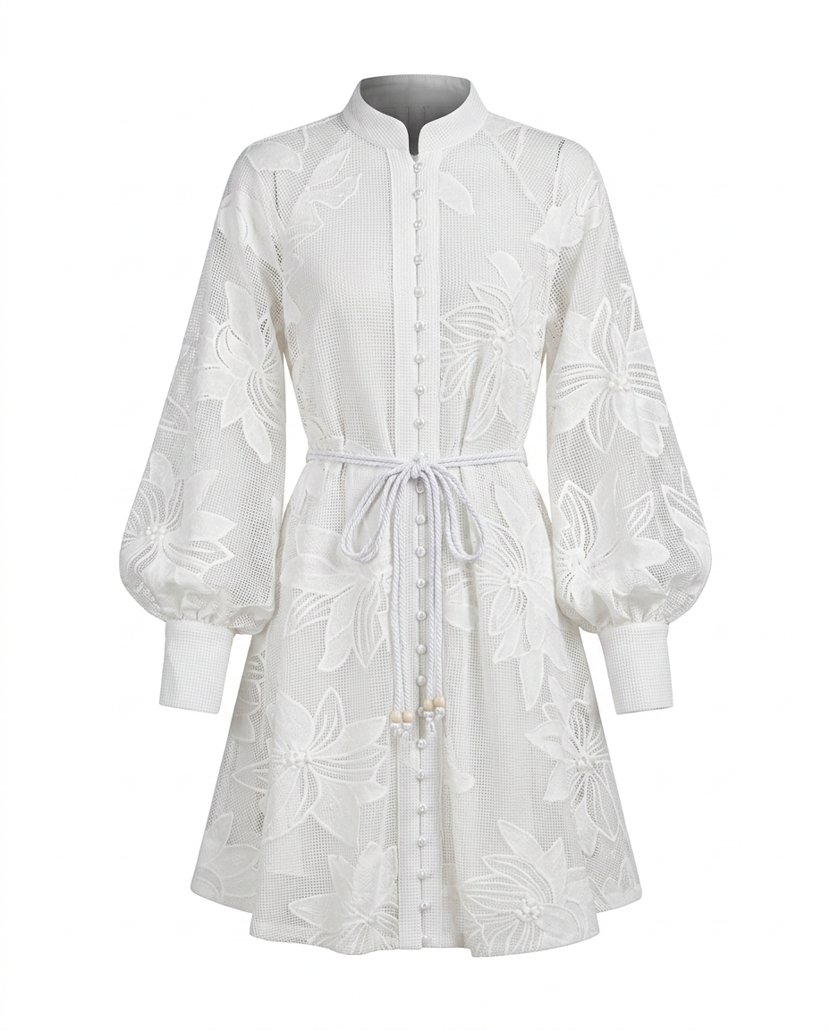 Graceful Floral Hollow A-Line Dress