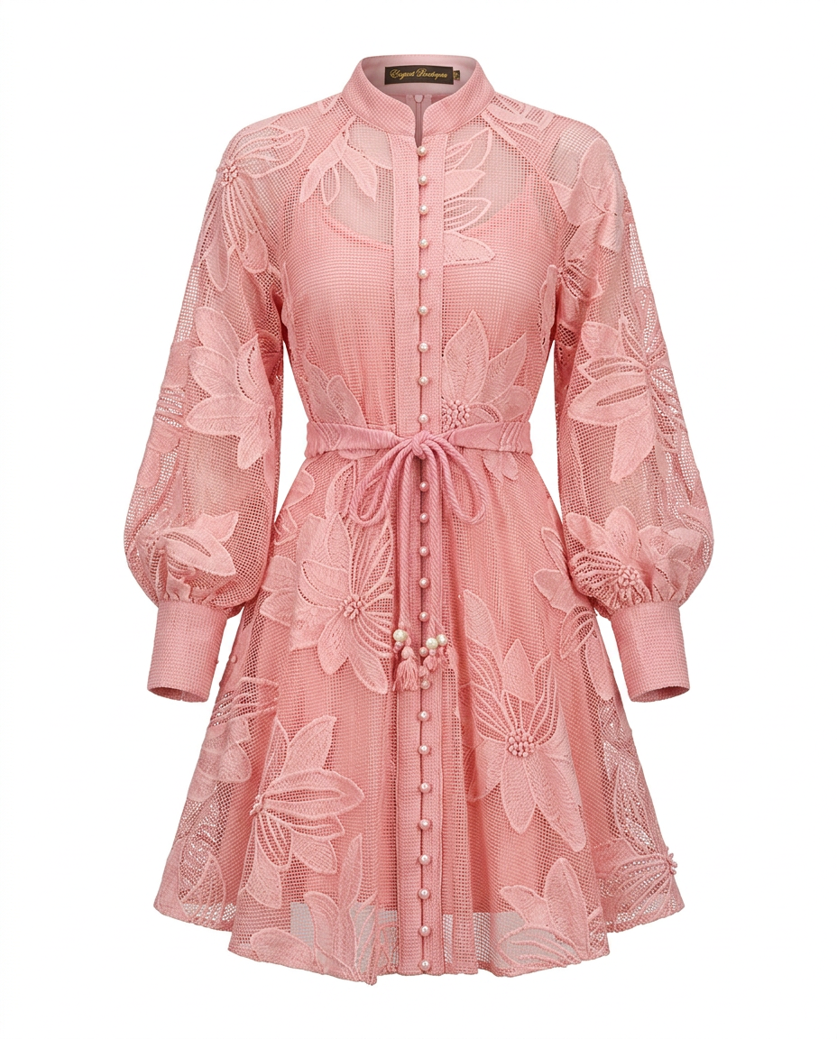 Graceful Floral Hollow A-Line Dress