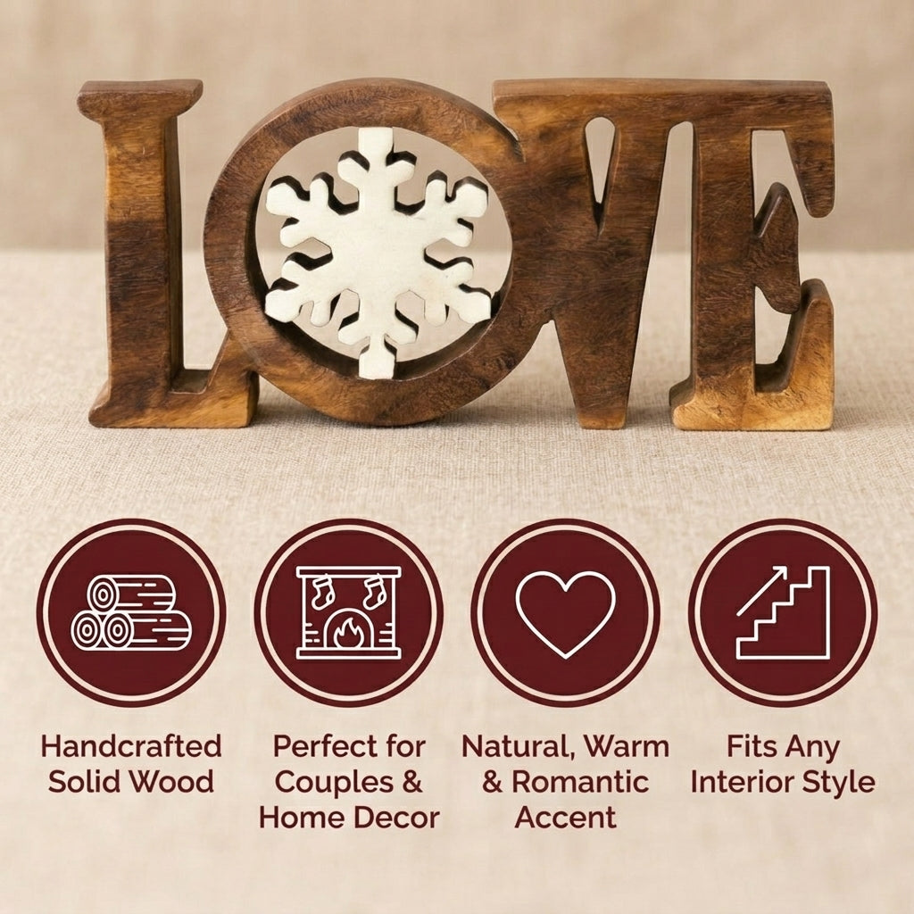 Handmade Wooden Sculpture – Love Word Sign | Solid Acacia Wood Decor