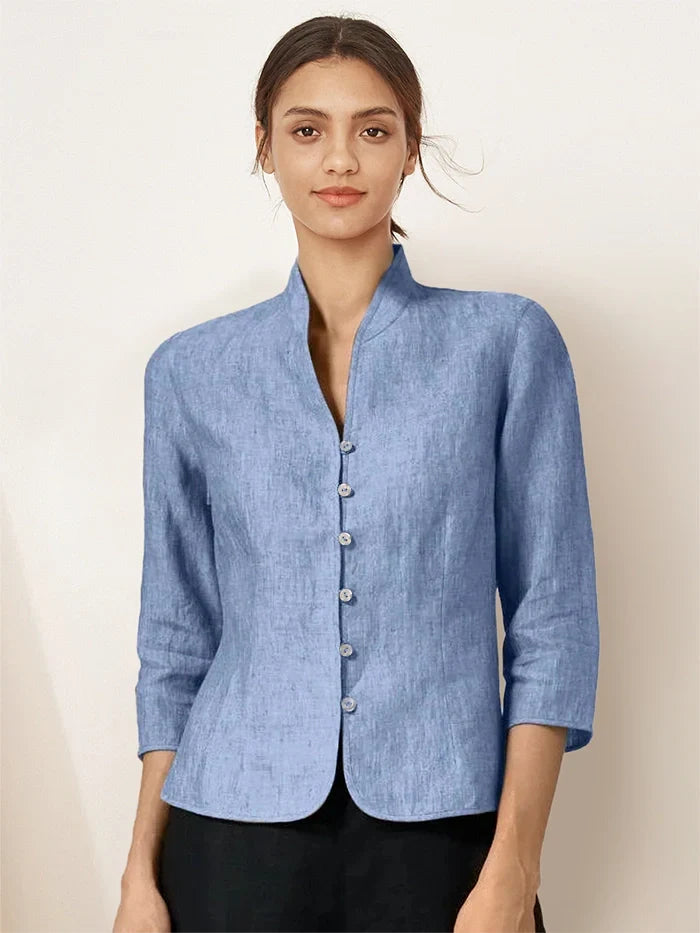100% Linen Stand-Collar Half-Sleeve Fitted Jacket AMELIA