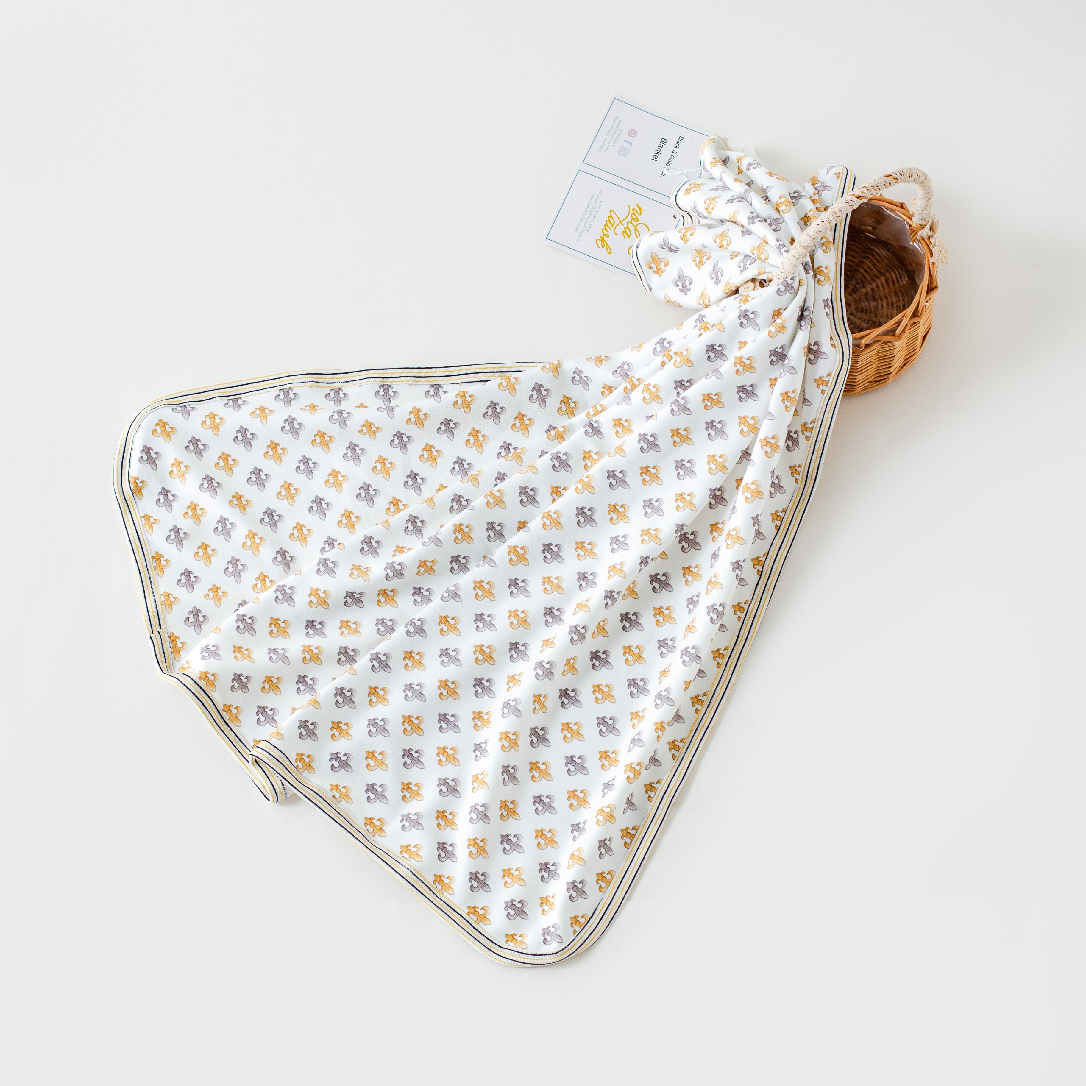 Black and Gold Fleur de Lis Organic Cotton Baby Blanket