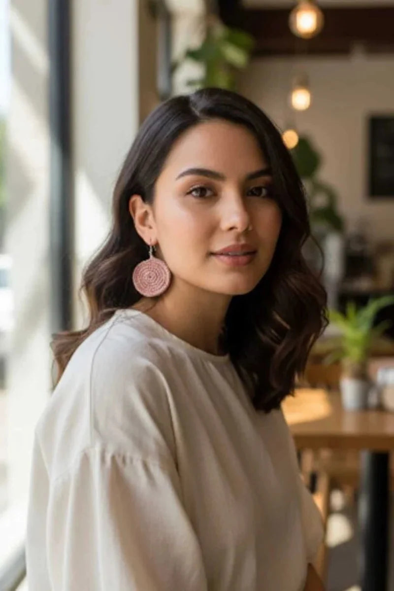 Women’s Handmade Crochet Round Rose Earrings – Boho Thread Hoop