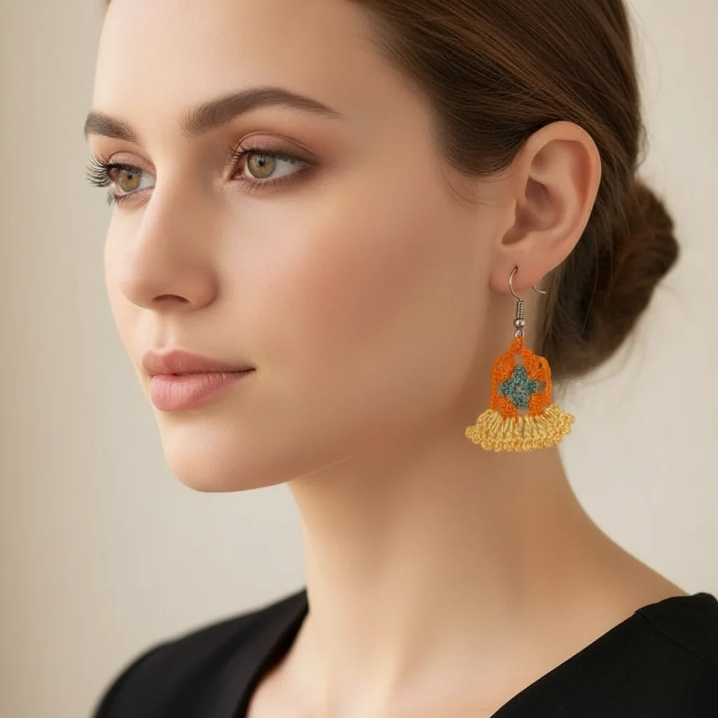 Women’s Handmade Sunflower Crochet Earrings – Boho Floral Drop