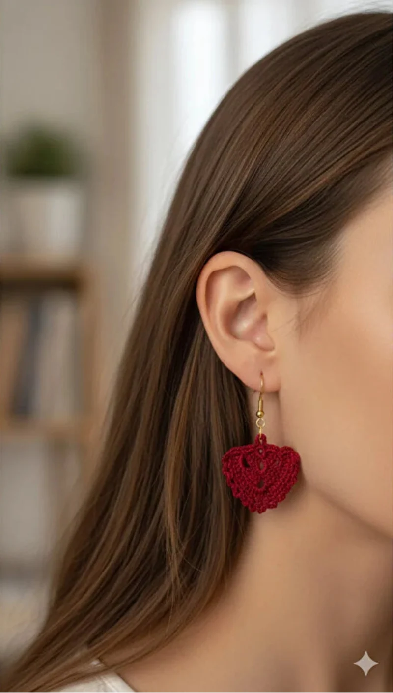 Women’s Handmade Red Crochet Earrings – Boho Thread Drop Design