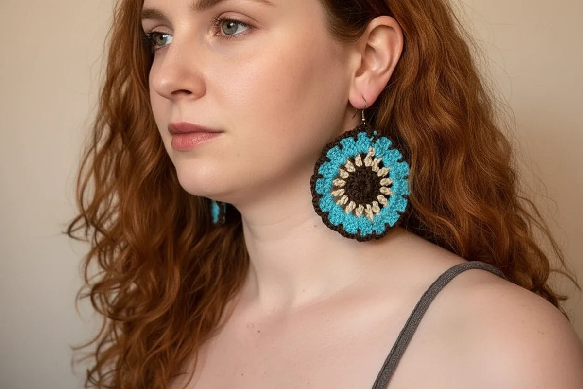 Women’s Handmade Knit Earrings – Boho Thread Drop Design