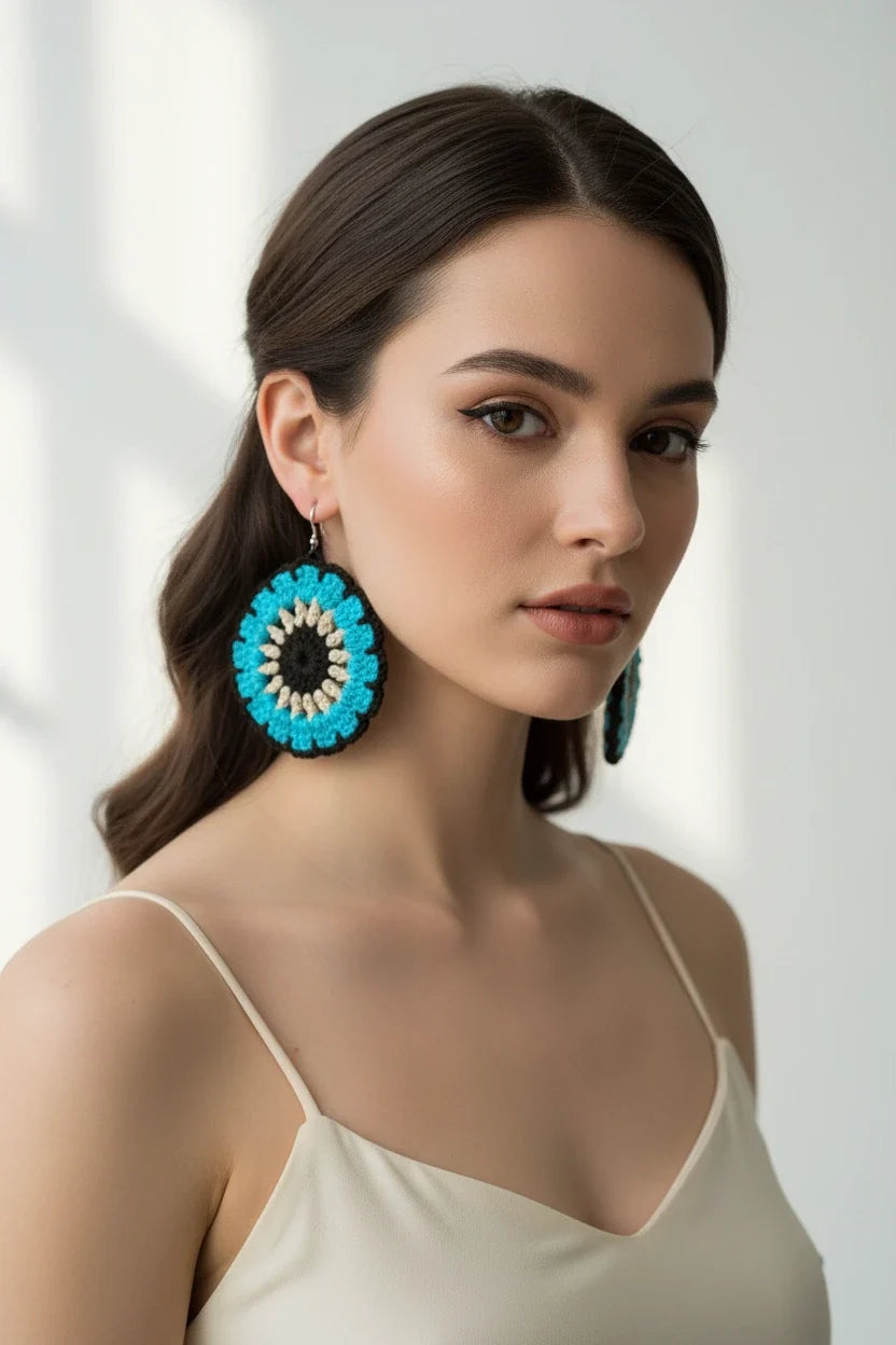Women’s Handmade Knit Earrings – Boho Thread Drop Design
