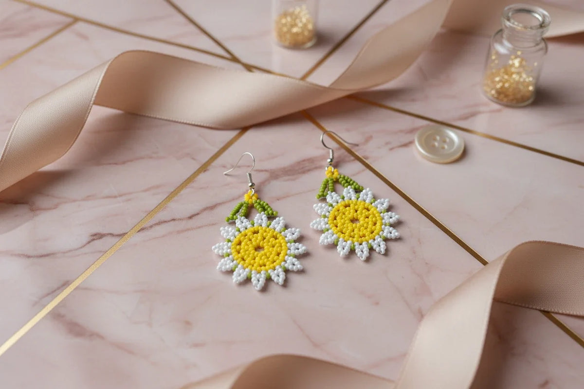 Women’s Handmade Sunflower Seed Bead Earrings – Boho Floral Design