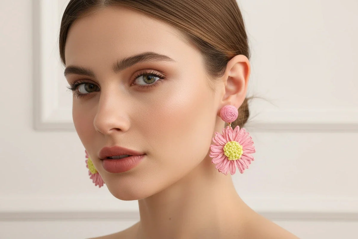 Women’s Handmade Two-Tone Straw Earrings – Boho Woven Drop Design