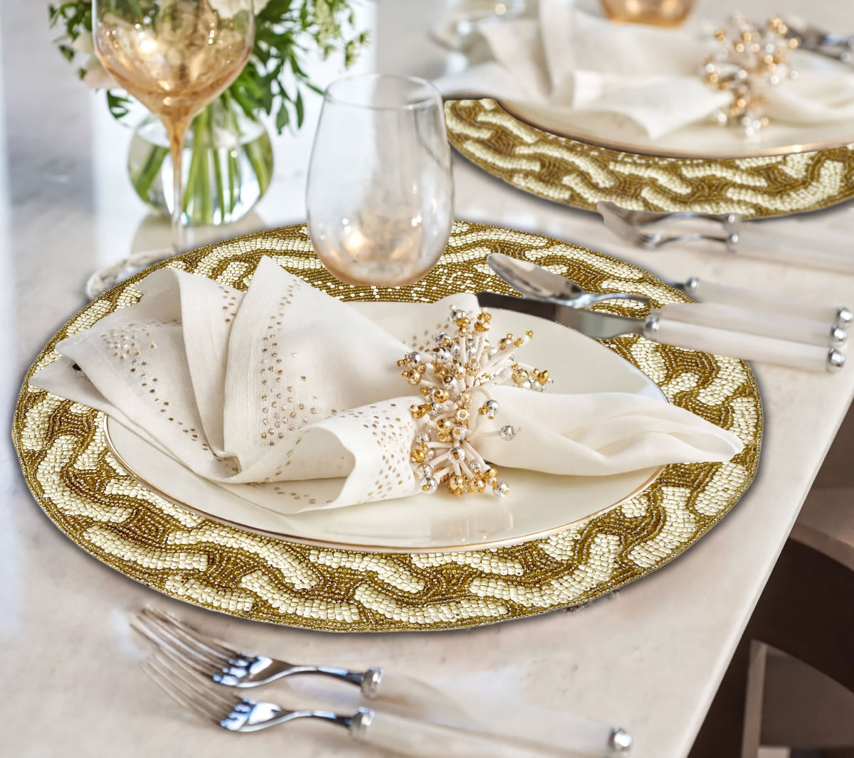 Beaded Placemats - Handmade Round Glass Bead Placemats with Satin Backing