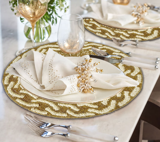 Beaded Placemats - Handmade Round Glass Bead Placemats with Satin Backing