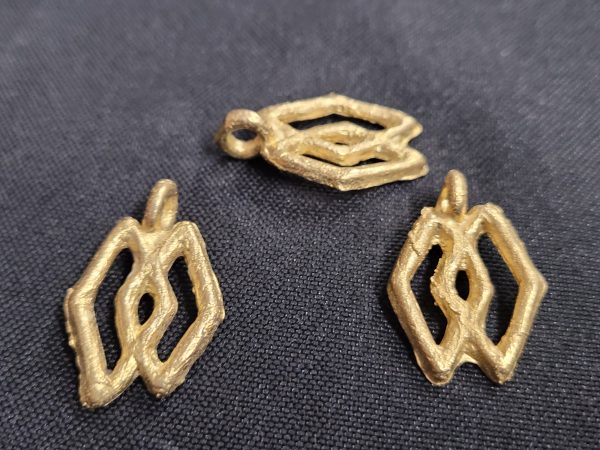 Ashanti brass pendant, 3 Adinkra symbol pendants