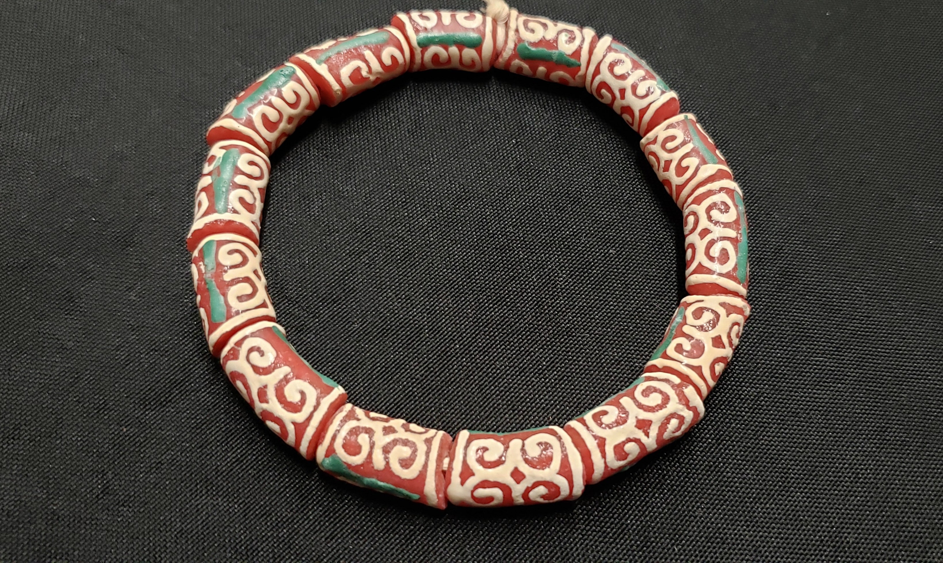 Adinkra Glass Beads, 14 Red and Cream Humility and Strength Beads, AAB# 1655