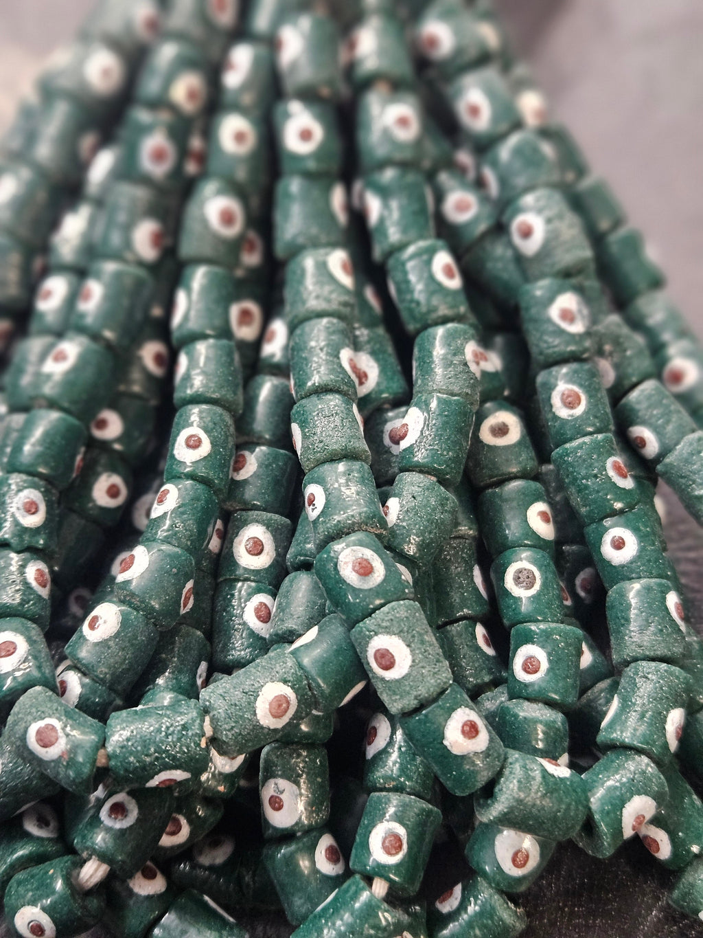 Painted African Recycled Glass Beads - Small Tube Beads #1121