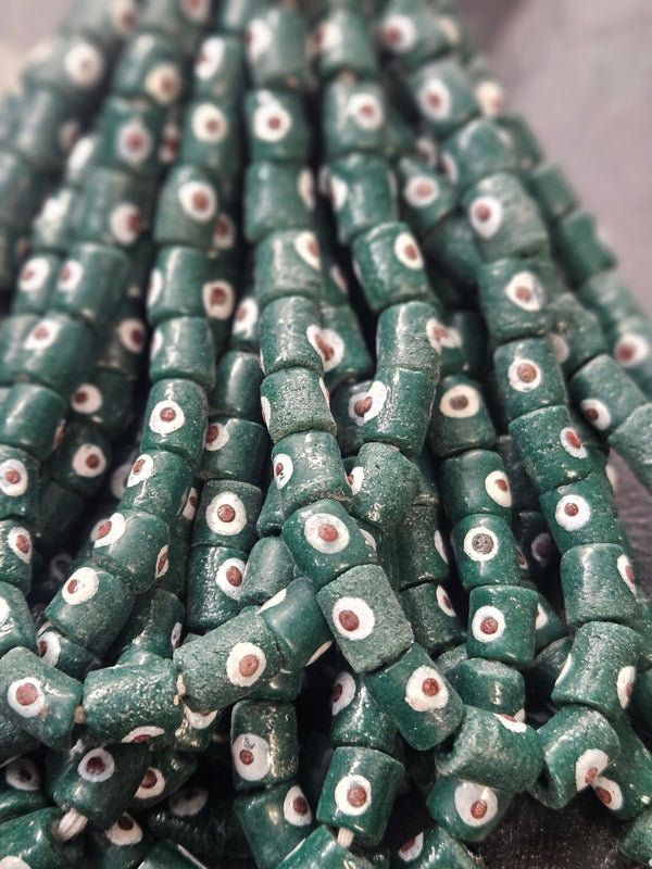Painted African Recycled Glass Beads - Small Tube Beads #1121