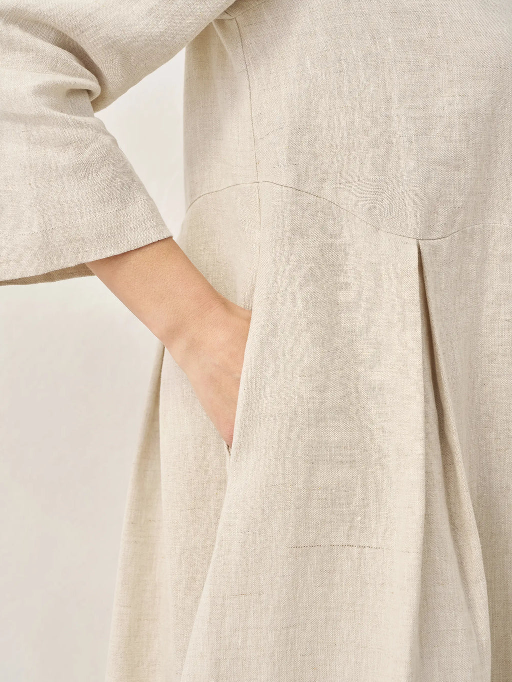 100% Linen Bateau Neck Pleated Midi Dress