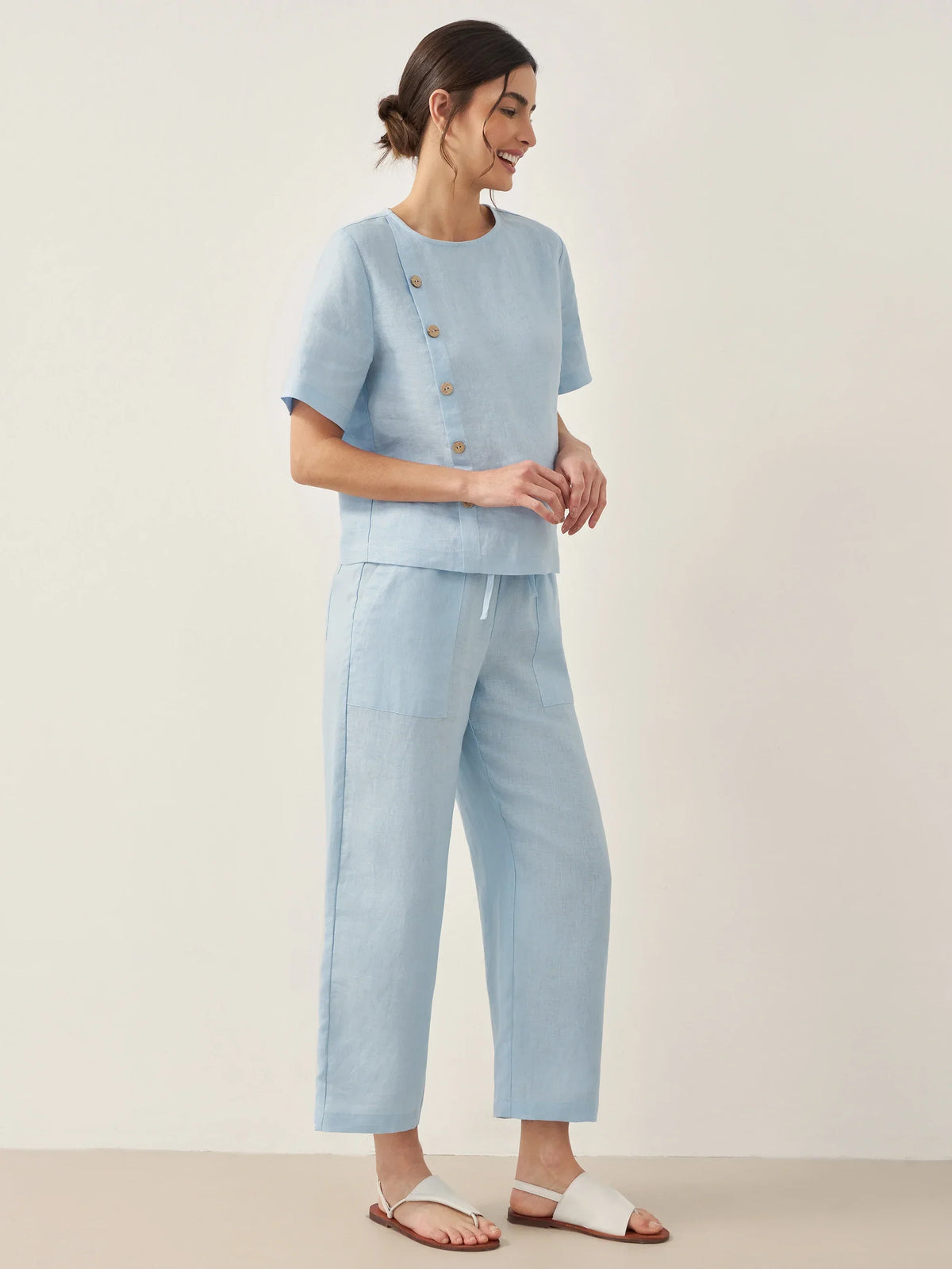 100% Linen Straight-Leg Drawstring Pants JOSIE